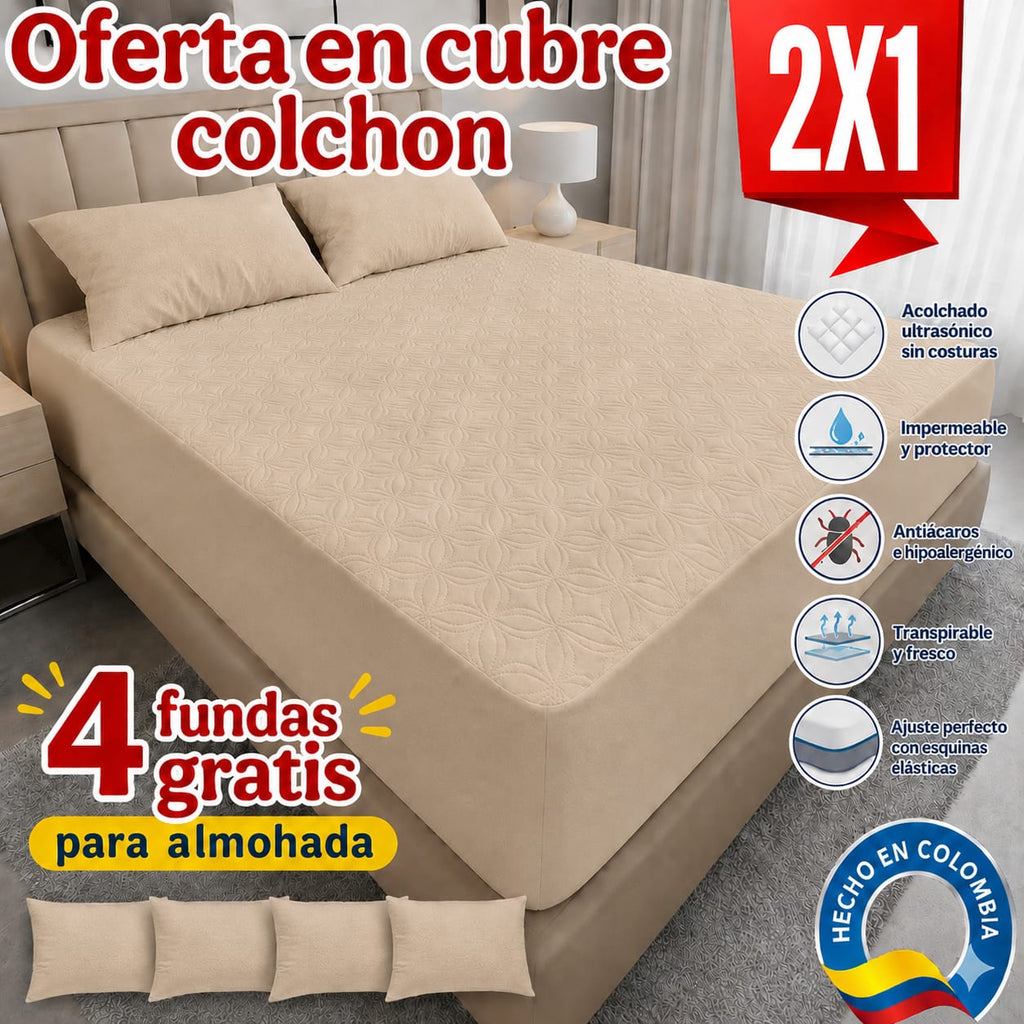 OFERTA EN CUBRE COLCHON PAGUE 1 LLEVE 2 + 4 FUNDAS DE ALMOHADA GRATIS